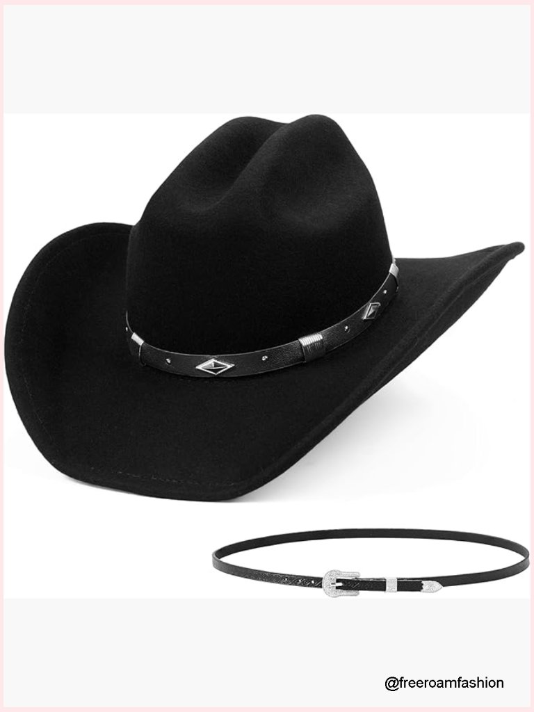 100% Wool Felt Cowboy Hat Unisex, Fits Up To 23.5 Inches